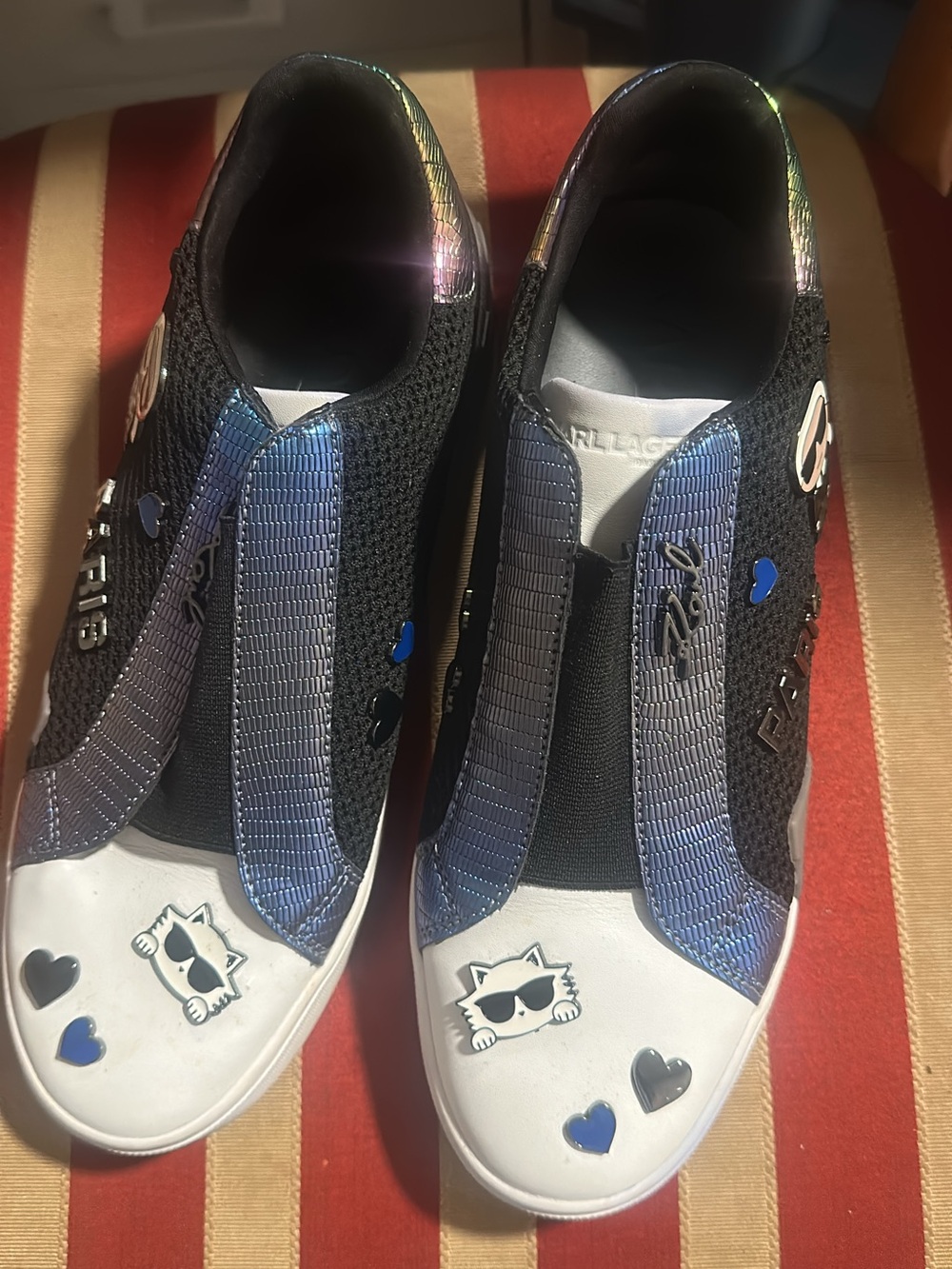 Karl Lagerfeld women  Black Sneakers with Iridescent Blue Accents